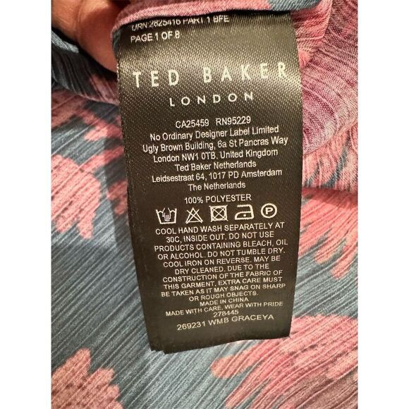 Ted Baker London Women's Floral Blouse Size 0 Multicolor Long Sleeve Tie Neck - Picture 10 of 16